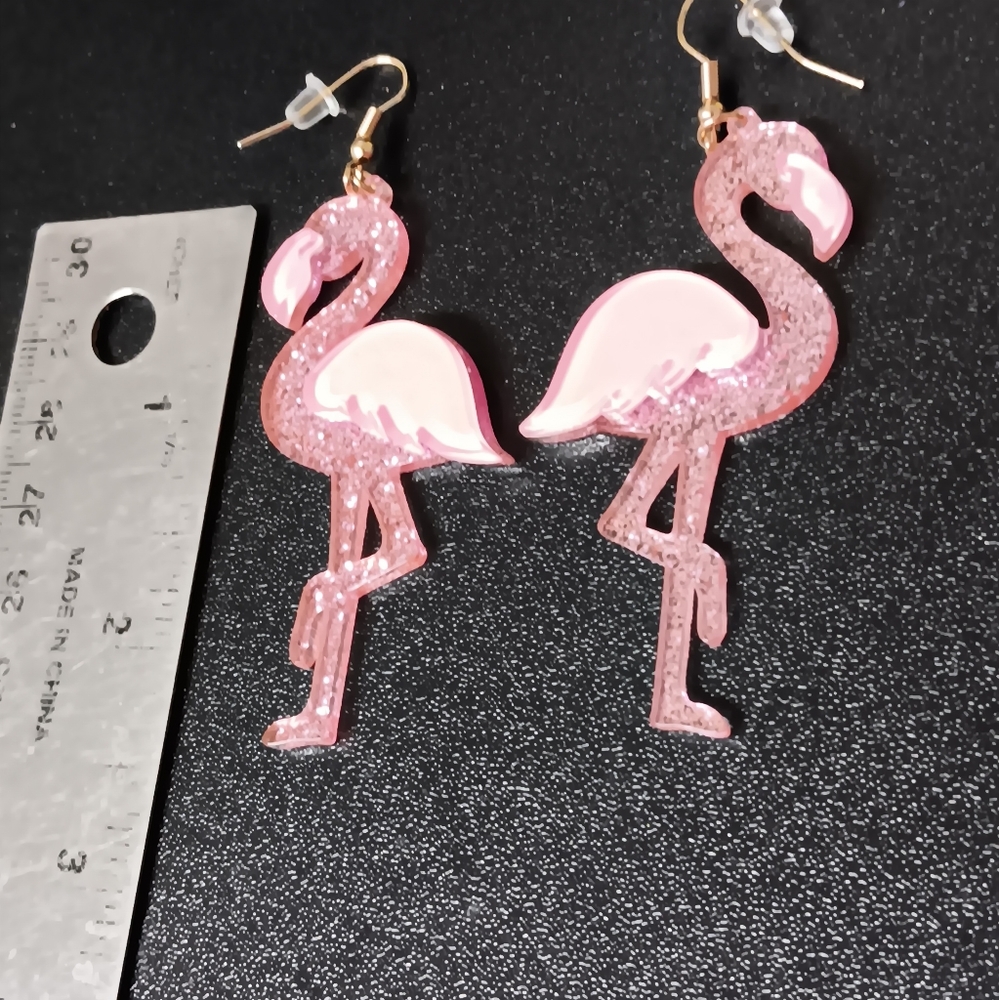 Glitter 3D Flamingo Earrings (NWOT) - Picture 2 of 4